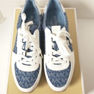 New! MICHAEL KORS Women's MK Logo Monique Trainer Sneakers Denim Blue Size 7.5